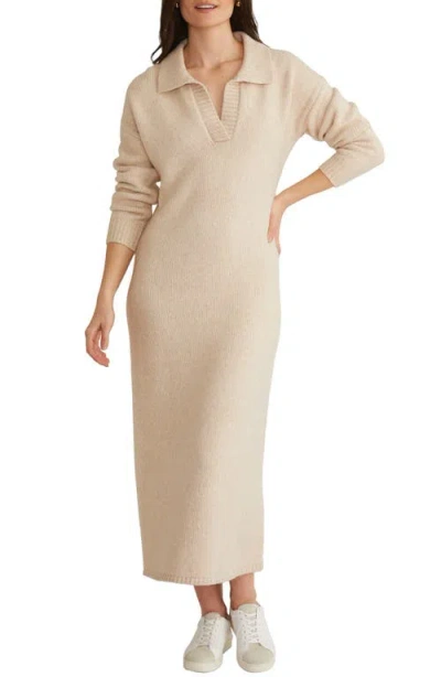 525 America Raya Long Sleeve Polo Sweater Dress In Beige
