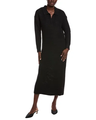 525 America Raya Pointelle Polo Sweaterdress In Black