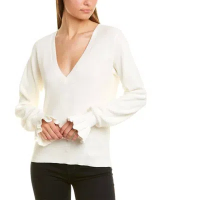 525 America Ruffle Cuff V-neck Sweater In Ivory In White