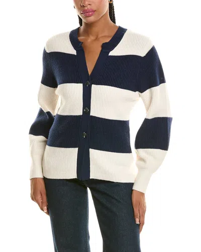 525 America Rugby Stripe Crewneck Cardigan In Blue