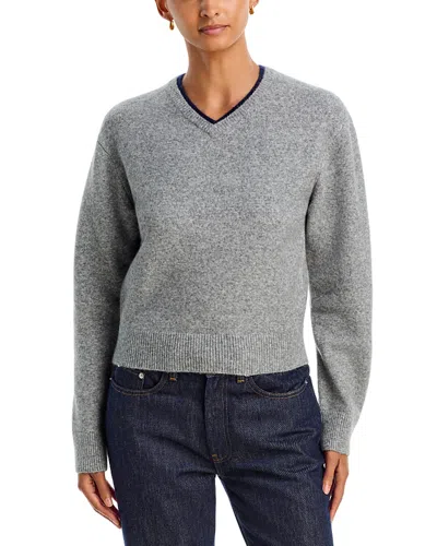 525 America Sloane High V Neck Sweater In Gray