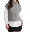 525 America Sofia Mixed Media Sweater In Grey In Gray