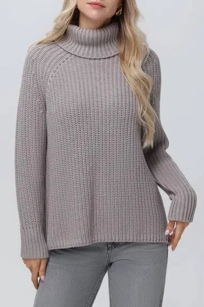 525 America Stella Turtleneck Pullover Sweater In Taupe Heather In Silver