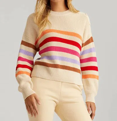 525 America Stripe Button Shoulder Pullover In Cream Multi