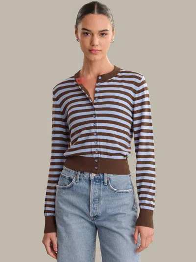 525 America Striped Cardigan In Chocolate And Blue In Multi