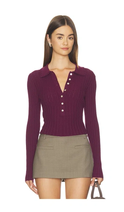 525 America Tabitha Crochet Collar Long Sleeve Henley In Purple