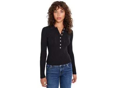 525 America Tabitha Crochet Collar Long Sleeve Henley Women's Sweater Black: Xs, Nylon/viscose