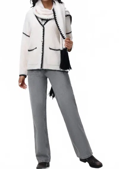 525 America Tierney Whipstitch Scarf Neckline Cardigan In Sea Salt Multi In White