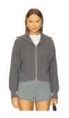 525 America Tina Shaker Zip Up Cardigan In Gray