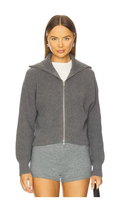 525 America Tina Shaker Zip Up Cardigan In Gray