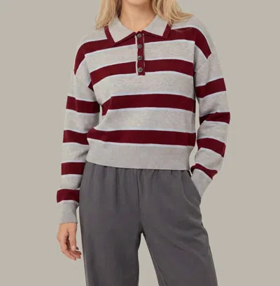 525 America Vera Double Johnny Collar Rugby Stripe Pullover In Grey Combo In Gray