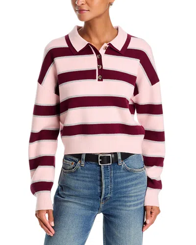 525 America Vera Double Johnny Collar Rugby Stripe Sweater In Pink