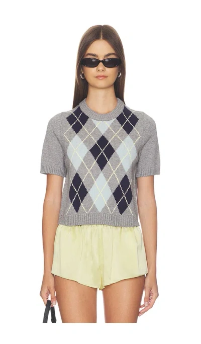 525 America Veronika Argyle Sweater Tee In Grey Pearl Combo