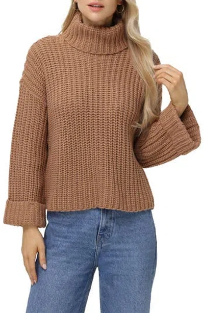 525 America Vida Bell Sleeve Turtleneck Sweater In Brown