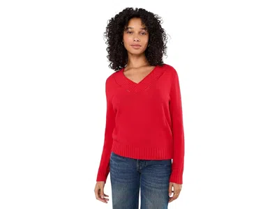 525 America Virginia V-neck Pullover With Pointelle Details Women's Sweater True Red: Lg, Cashmere/cotton