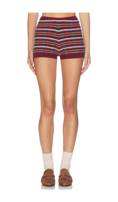 525 America Walker Plaid Rib Shorts In Dark Cherry Combo