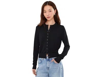 525 America Winona Long Sleeve Button Crew Cardi Women's Sweater Black: Xs, Polyamide/viscose