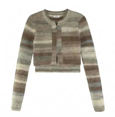 525 America Women's Cropped Stripe Zip Front Sweater In Brown/blue