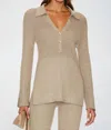 525 America Women's Gemma Ribbed Polo Top In Beige In Neutral