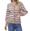 525 America Josie Striped Cardigan In Light Taupe Multi In Gray