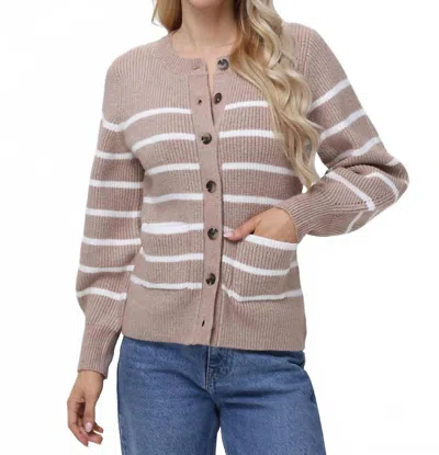 525 America Josie Striped Cardigan In Light Taupe Multi In Gray