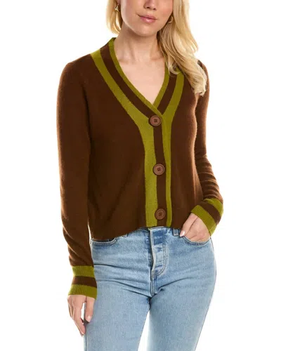 525 America Women's V-neck Striped Trim Cardigan In Pattern In Brown