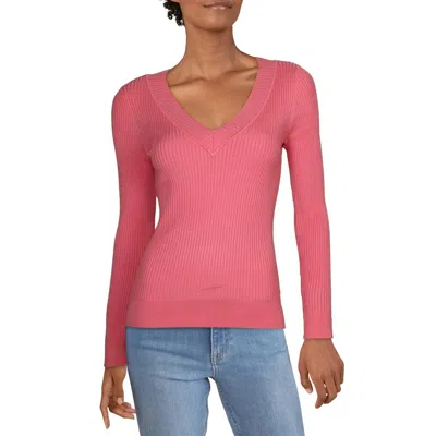 525 America Womens Ribbed Pull Over V-neck Sweater In Pink