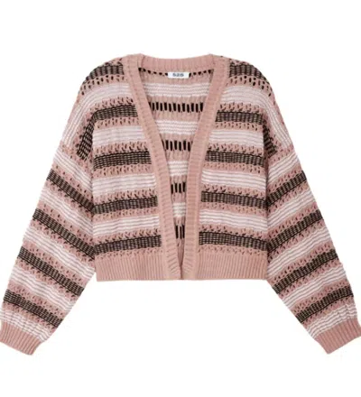 525 America Zoe Open Stitch Cardigan In Light Taupe Multi In Pink