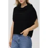 525 Cate Short Sleeve Cowl Neck Cotton Sweater In Black