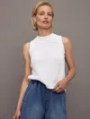 525 High Crew Neck Sleeveless Tank With Side Slits In White In Bleach White