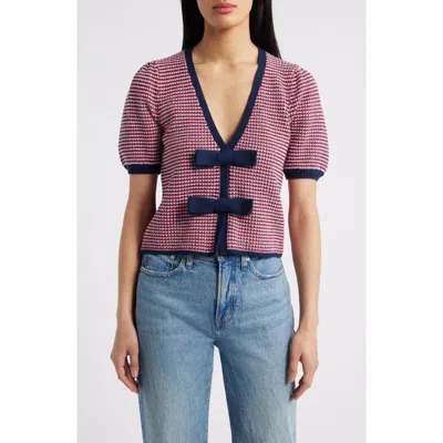 525 Elaine Bow Front Puff Sleeve Cardigan In Tomato Multi