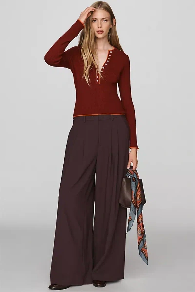 525 Emmeline Layered Henley Top In Red