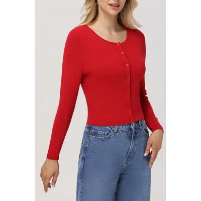 525 Eva Rib Cardigan In Cherry Red