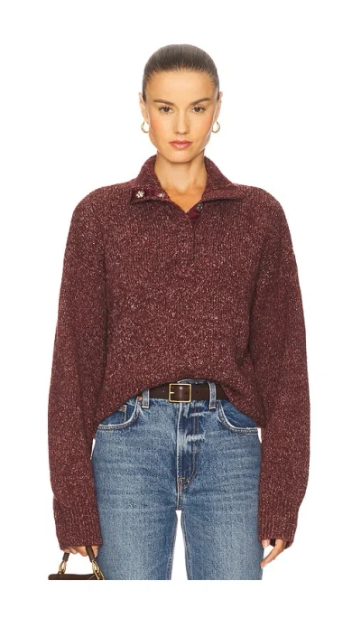 525 Henley Snap Front Sweater In Burgundy