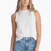 525 High Crew Neck Sleeveless Tank With Side Slits In White In Bleach White