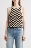 525 Kayla Chevron Open Stitch Cotton Sweater Tank In Sand Dollar Multi