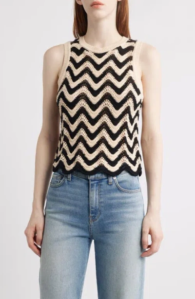 525 Kayla Chevron Open Stitch Cotton Sweater Tank In Sand Dollar Multi