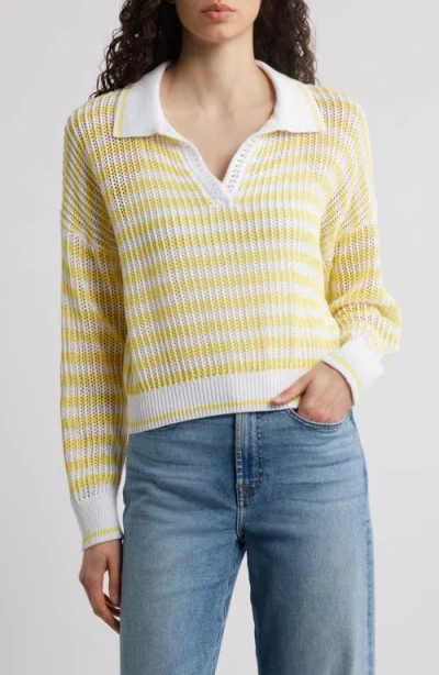 525 Kimberly Stripe Open Stitch Cotton Sweater In Bleach White Multi