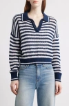 525 Kimberly Stripe Open Stitch Cotton Sweater In Dark Blue Multi