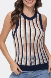 525 Krista Stripe Open Stitch Tank In Dark Blue Multi