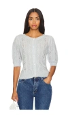 525 Lacey Puff Sleeve Crew Cardi In Iceberg