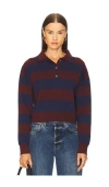 525 Lennon Double Collar Rugby Stripe Pullover In Burgundy