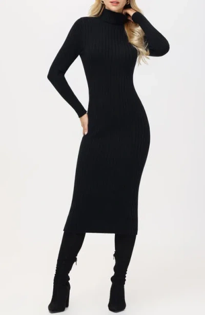 525 Long Sleeve Rib Body-con Dress In Black