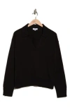 525 Maddi Johnny Collar Cotton Blend Polo Sweater In Black
