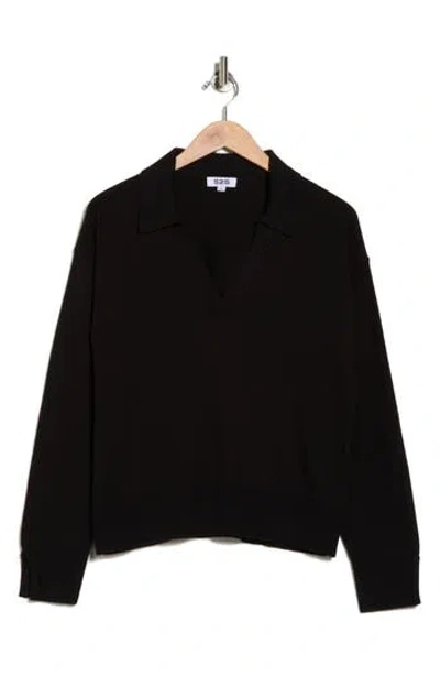 525 Maddi Johnny Collar Cotton Blend Polo Sweater In Black