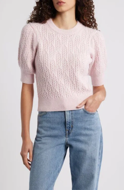 525 Mason Cable Short Sleeve Sweater In Pink