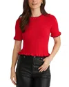 525 Mixed Stitch Ruffled Trim Sweater In Cherry Red