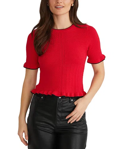 525 Mixed Stitch Ruffled Trim Sweater In Cherry Red