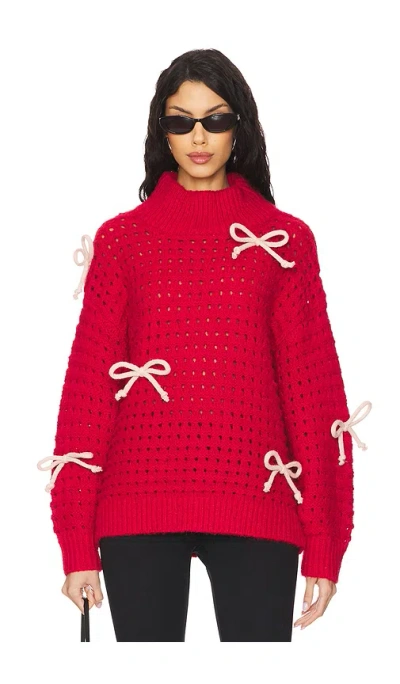 525 Naomi Oversized Bow Sweater In 混樱桃红