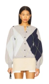 525 Argyle Balloon Sleeve Cardigan In Blue